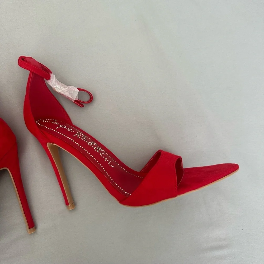 Cape Robbin Red Ankle-Strap Suede Heel Sandals